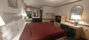 Habitación de hotel con cama y TV en Twin Pine Motel, en Tipton
