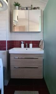 La salle de bains est pourvue d'un lavabo et d'un miroir. dans l'établissement Apartment Tena, à Privlaka