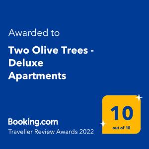 Two Olive Trees - Deluxe Apartments tanúsítványa, márkajelzése vagy díja