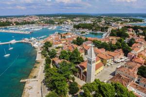 an aerial view of a city and a harbor at Apartman Oliver in Novigrad Istria