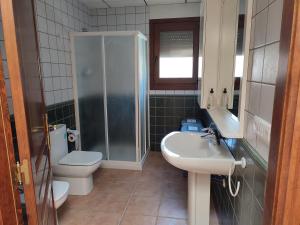 ランポーヤにあるCasa Mas del Vedellのバスルーム(トイレ、洗面台、シャワー付)