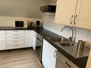 a kitchen with a sink and a microwave at Sirdal in Tjørhom