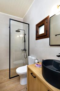 łazienka z umywalką i toaletą w obiekcie Mirthia Apartments w mieście Plakias +25 zdjęć