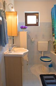 uma casa de banho com um lavatório e um WC em Apartman Mirna em Rovinj