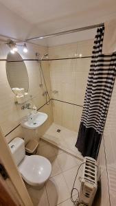 a bathroom with a toilet and a sink and a mirror at Vavelsky Apartments - Old Town in Krakow