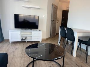 Televízia a/alebo spoločenská miestnosť v ubytovaní Apartamenty Danka