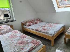 Domek pod Złotym Groniem tesisinde bir odada yatak veya yataklar
