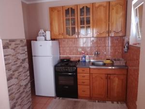 a kitchen with a white refrigerator and a stove at Apartman Dunja 2 in Bajina Bašta