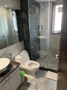 un bagno con wc e doccia in vetro di Windchime 853 a Gurgaon
