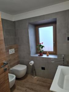 a bathroom with a toilet and a window at Casa Tiziano e Nila in Santo Stefano di Cadore +50 photos