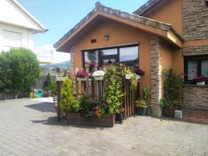 a house with flowers and plants in the window at EntrePontes in Tui