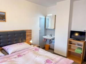 a bedroom with a bed and a sink and a television at Apartment Oberberghof by Interhome in Uttendorf