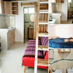 a collage of photos of a room with a bunk bed at Dulcinea Mini House in Salinas