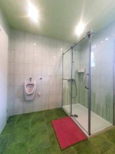 y baño con aseo, urinario y lavamanos. en Apartma DAVID en Zgornje Gorje