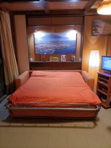 1 dormitorio con 1 cama grande y una pantalla en la pared en Casa Etna-Mare, en Santa Venerina