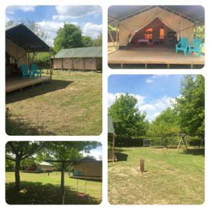 a group of four pictures of a tent at SafariLodge 6 persoons in Chaumont