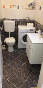 a bathroom with a toilet a sink and a washing machine at Apartman Bruna in Zagreb