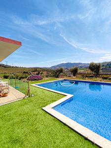 uma grande piscina num quintal com relva verde em Quinta dos Padrinhos - Suites in the Heart of the Douro em Lamego