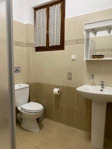 a bathroom with a toilet and a sink at Amelia Beach Apartments in Agios Ioannis Pelio