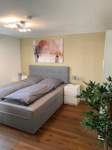 a bedroom with a large bed with two night stands at Rhein Apartment Souterrain Business in Vallendar