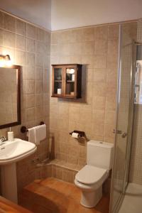 a bathroom with a toilet and a sink and a shower at Turismo Rural Casa Sastre in Forcat