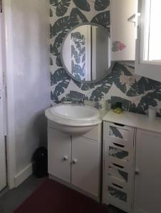 een badkamer met een wastafel en een spiegel bij Le PATSA de Vouillé in Vouillé