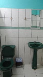 a bathroom with a green toilet and a sink at Hotel Rosa De Sharon in Marsella