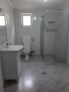 a bathroom with a toilet and a sink and a shower at Apartman Dujmović in Visoko +14 photos