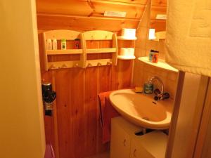 Baño pequeño con lavabo y lavabo en Detached and cozy holiday home with terrace in the Black Forest, en Brigach