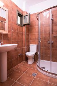 a bathroom with a toilet and a sink and a shower at Petra Natura in Limenaria