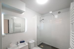 a bathroom with a shower and a toilet and a sink at Studio Cosy Cahors- proche Gare et Centre-Ville in Cahors +17 photos