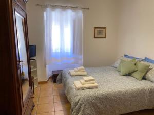 1 dormitorio con 1 cama con toallas en B&B Domenico Paulis, en Tuili