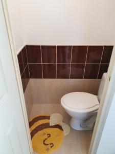 a bathroom with a toilet and a rug at Bee welcome in Štúrovo