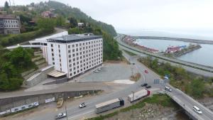 an aerial view of a building and a highway at Arhavi Resort Otel in Arhavi