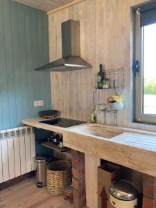 uma cozinha com um lavatório e uma bancada em Cabana do Dinamarquês em Arga de Baixo em Arga de Baixo