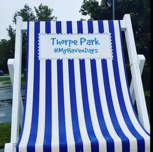 a blue and white striped sign for hope parkorrowdays at CLJP Caravan Thorpe Park Cleethorpes Free WI-FI in Cleethorpes