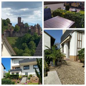 a collage of four pictures of a castle at Apartment am Kaffelstein - mit Terrasse in Kreuzwertheim