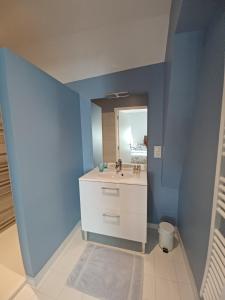 y baño con lavabo y espejo. en Rêve de Loire chambres d'hôtes au calme au pied des châteaux de la Loire en Onzain