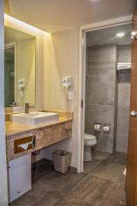 ein Bad mit einem Waschbecken und einem WC in der Unterkunft Casa Inn Business Hotel Celaya in Celaya