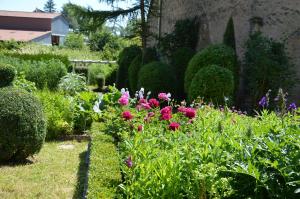 um jardim com flores coloridas e arbustos em La ferme aux glycines em Aillevans