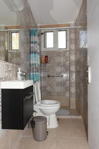 a bathroom with a toilet and a shower at Ηermes Apartment - 3 in Nafplio