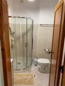 a bathroom with a shower and a toilet at Casa Glória in Tomar