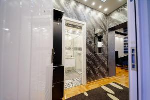 een kamer met een badkamer met een inloopdouche bij ELENA LUX 2 in Užice