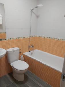 a bathroom with a toilet and a bath tub at CORRAL DEL DUQUE II in San Cristóbal de Segovia