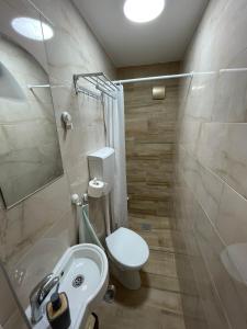 a bathroom with a white toilet and a sink at Apartman Dunav in Kladovo