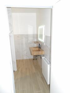 a bathroom with a sink and a mirror at La Ferme des Cerisiers in Reventin-Vaugris