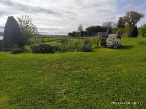 un parque con un banco en un campo de hierba en La Ferme des Cerisiers en Reventin-Vaugris