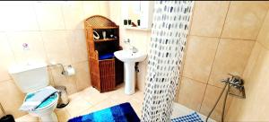 a small bathroom with a sink and a toilet at Kedrodasos House in Elafonisi +21 photos