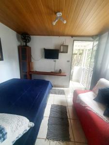 een slaapkamer met een bed en een tv in een kamer bij Kitnet no Sul de Minas in Soledade de Minas