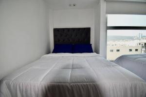 1 dormitorio con cama grande y almohada azul en Room in Guest room - Habitacion Tipo Hotel En Obispado, en Monterrey